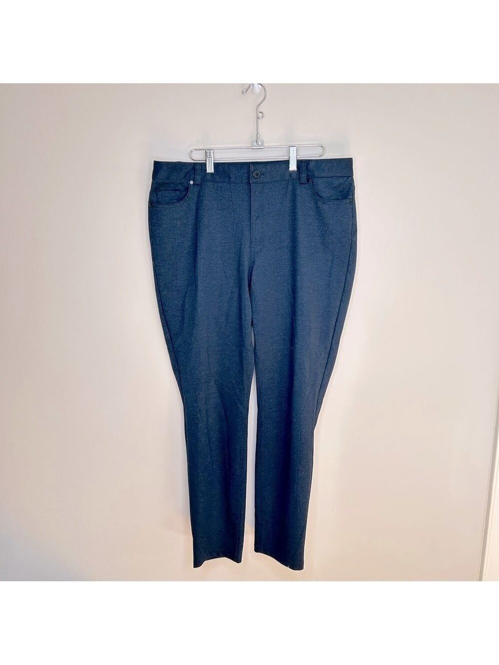 Karl Lagerfeld Navy Black Herringbone Slim Leg Trousers Size 14